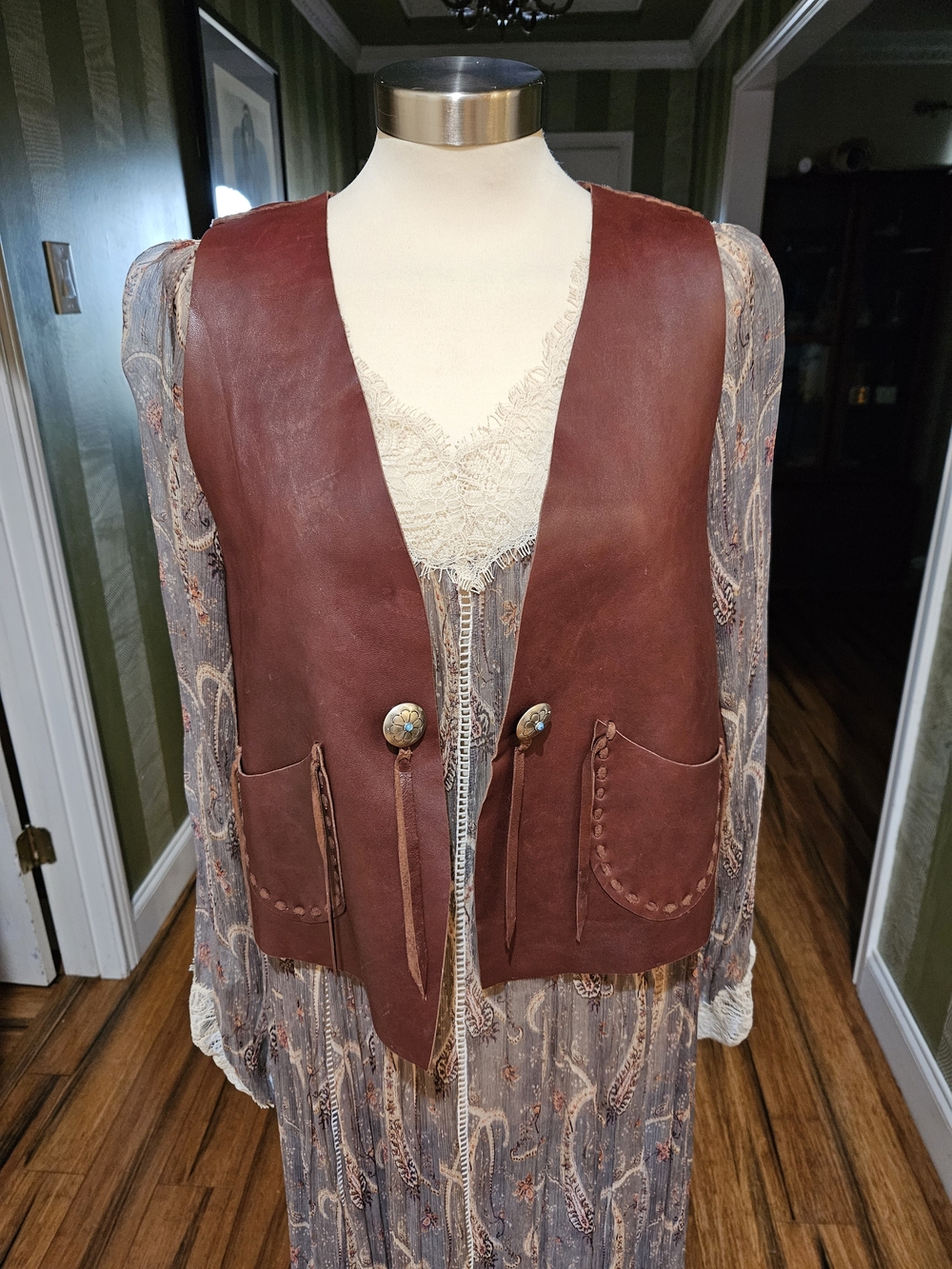 Women's Ralph Lauren Brown Leather Vest - Rustic Western Style SIZE M